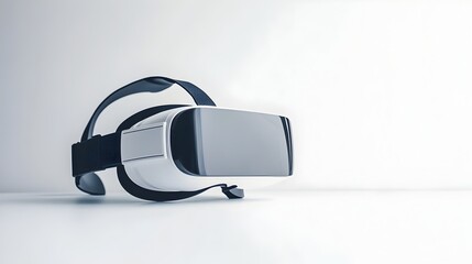 Poster - A photograph of a virtual reality headset placed on a table isolated on a white background with ample space on the right for text
