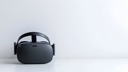 Poster - A photograph showcasing a virtual reality headset placed on a table isolated against a clean white background with ample space on the right side for adding text graphics or other visual elements