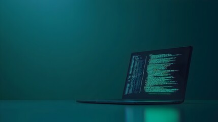 Poster - Laptop with Coding Screen Displayed on a Plain Isolated Surface Providing Ample Space for Additional Text or Elements