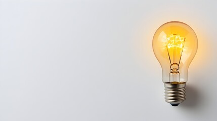 Poster - Glowing light bulb isolated on a clean white background representing a new idea innovation or creative The simple minimalist design emphasizes the concept of illumination knowledge