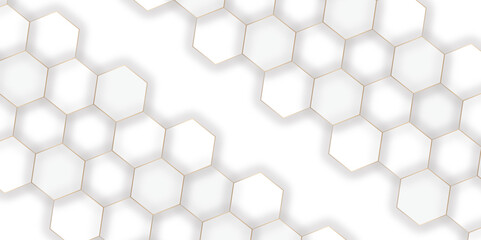 Abstract pattern with hexagonal white and gray technology line paper background. Hexagonal 3d vector grid tile and mosaic structure simple style hexagonal graphic concept. Futuristic surface design.	
