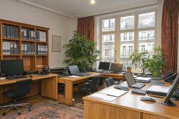Poster - Well-Equipped Office Space with Multiple Desks and Computers