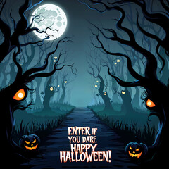 Creepy halloween background with pumpkins, social media post design