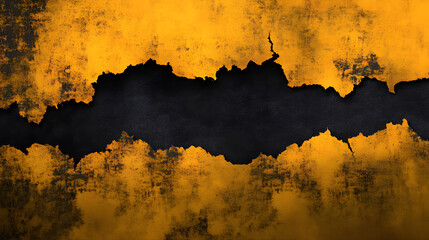 Wall Mural - An old yellow background full of scratches in a grunge style with a tear in the middle.