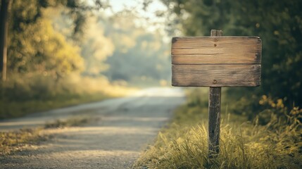 Empty wooden sign on the road, ideal for adding text with copy space image.