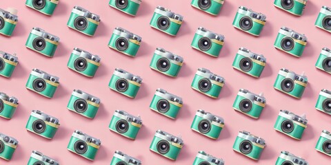 Wall Mural - Pattern of SLR camera on pastel color background, pattern, SLR camera, pastel, color, background, photography, equipment