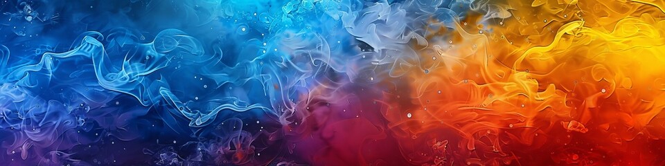 Sticker - This image showcases a vibrant and dynamic abstract smoke pattern with vivid blue, purple, red, and yellow swirls.