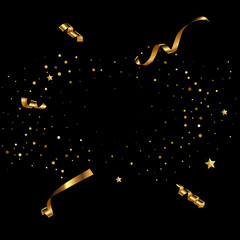 Poster - festive background vector illustration. golden ribbons, stars and confetti creative backdrop, square
