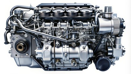 Detailed description A high detailed  of a modern engine with visible components, automotive, machine, technology, motor