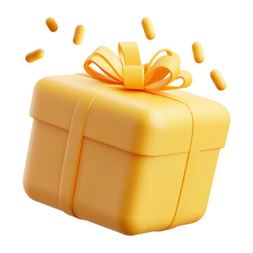yellow gift box 3d render icon isolated on transparent background cutout