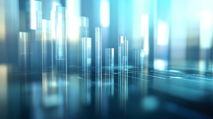 Poster - high-tech bar graph made of transparent glass bars with light reflections, minimalist background