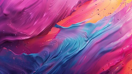 Wall Mural - A vibrant abstract artwork featuring flowing brush strokes in pink, blue, and purple, blending together in artistic harmony.