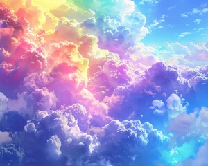 Poster - The image captures a vibrant and colorful sky full of clouds displaying a range of hues, creating a serene and breathtaking scene.