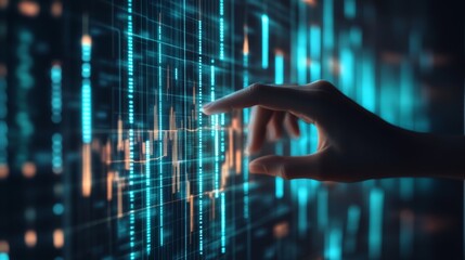 Poster - Interactive bar chart with each bar highlighting as a hand hovers over it, futuristic data concept