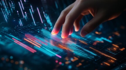 Poster - Interactive bar chart with each bar highlighting as a hand hovers over it, futuristic data concept
