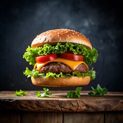 Wall Mural - Tasty burger with fresh ingredients