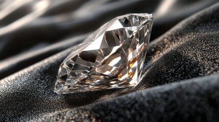 Poster - Macro image of a diamond on black velvet, emphasizing its sharp edges and flawless surface
