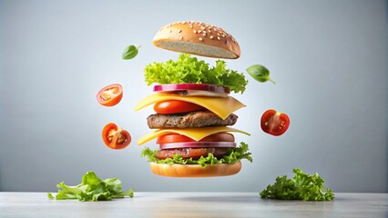 Wall Mural - Tasty burger with fresh ingredients