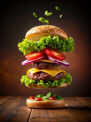 Wall Mural - Tasty burger with fresh ingredients