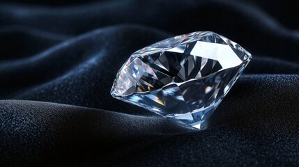 Poster - Macro image of a diamond on black velvet, emphasizing its sharp edges and flawless surface