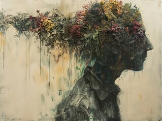 Canvas Print - Abstract Profile with Floral Overgrowth