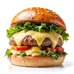 Wall Mural - Tasty burger with fresh ingredients on a white background