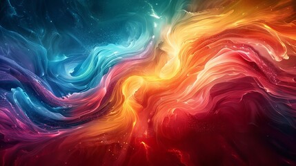 Canvas Print - This vibrant abstract painting features swirling patterns of blue, red, orange, and yellow hues, creating a dynamic and colorful visual display.