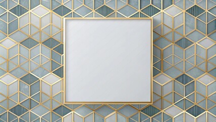 Sticker - Canvas poster with gray-gold and bluish geometric shapes in wallpaper style, canvas, poster, gray-gold, bluish, geometric