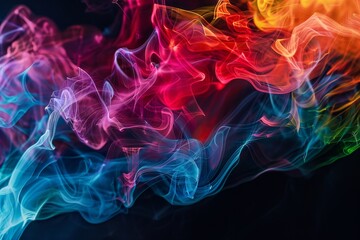 Wall Mural - A dynamic art composition featuring swirling colorful smoke against a dark background, producing a vibrant visual effect.