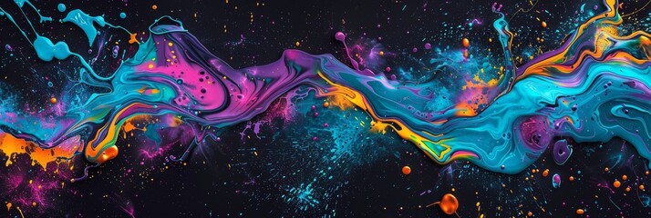 Sticker - This image depicts a dynamic digital painting with an explosion of vivid colors on a dark background, evoking a sense of energy and movement.