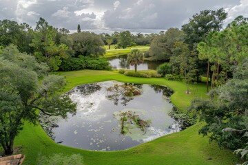 Sticker - Aerial View of a Pond and Lush Greenery