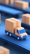 © BoOm - A colorful delivery truck transporting packages on a conveyor, symbolizing logistics and shipping processes.