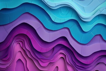 Poster - Abstract background forming colorful paper cut out waves, in blue and purple colors