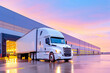 © Creative Habits - Truck in Freight Transport at Distribution Center | Professional Trucking Services in Action Under Colorful Sunset Sky