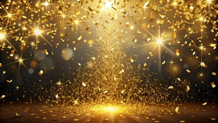 Wall Mural - Falling gold confetti with magic light glistening in the air, gold, particle, glitter, luxury, background, confetti, magic