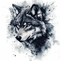  A stunning watercolor illustration of a wolf, capturing its fierce gaze and wild spirit with dynamic splashes of color.
