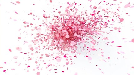 Wall Mural - An energetic explosion of pink confetti pieces scattered across a white backdrop, conveying joy and celebration.