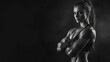 © Kenny - Strong Muscular Woman Posing in Black and White Fitness Studio Crossed Arms Athletic Portrait