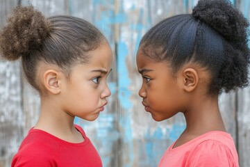 Younger and older sister spending time together at home. Two black girls of different age playing at home. Black female siblings having fun and bonding. Background, copy space, close, Generative AI