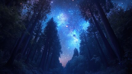 South Lake Tahoe Trees. Milky Way Galaxy over Redwood Forest in California