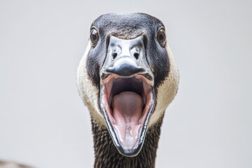 angry goose. canadian goose talking and aggressive action, wildlife photography