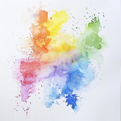 Poster - A stunning abstract watercolor splash combining a vivid mix of hues blending together smoothly on a pristine white background.