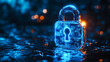 © Kakabe - A glowing digital padlock in a dark environment symbolizes cybersecurity and data protection ideal for illustrating IT security concepts, online safety, or encryption technology,