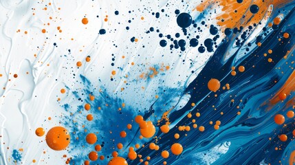 Sticker - A vivid and energetic abstract splash art displaying bursts of blue and orange colors splattered across a textured white background, full of movement.