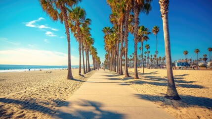 Wall Mural - Venice Beach Boardwalk. Beach Palms in Los Angeles, California, USA