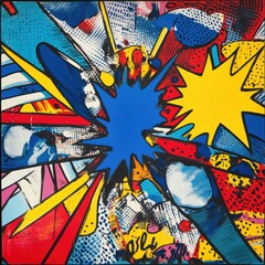 Wall Mural - Vibrant pop art design featuring striking blue hues and classic comic book patterns.