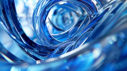 Wall Mural - A dynamic swirl of transparent blue glass-like tubes that conveys motion and fluidity in a high-definition 3D abstract form.