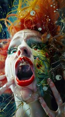 Poster - Surreal Woman Screaming Through Broken Glass