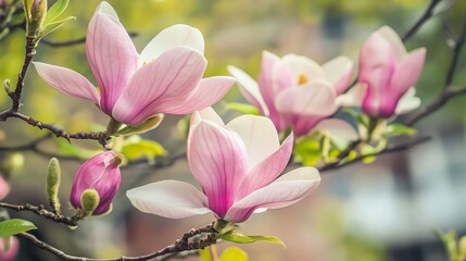 Wall Mural - Pink Magnolia Blossom in Spring