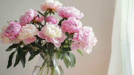 Wall Mural - Delicate Pink Peonies in a Vase